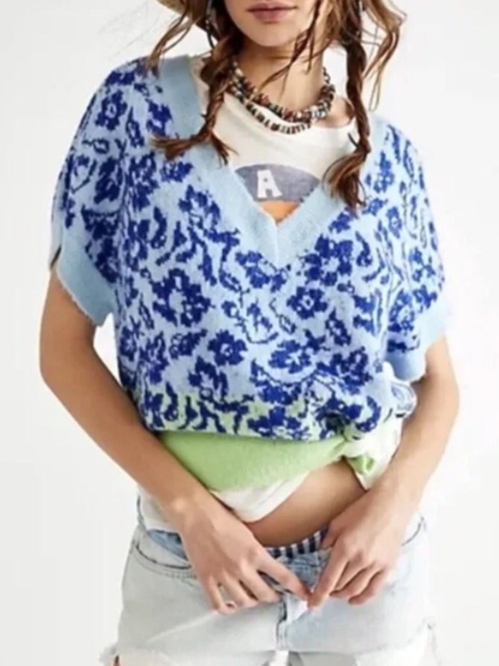 Free People Through the Motions Short Sleeve Sweater Vest - Supernova